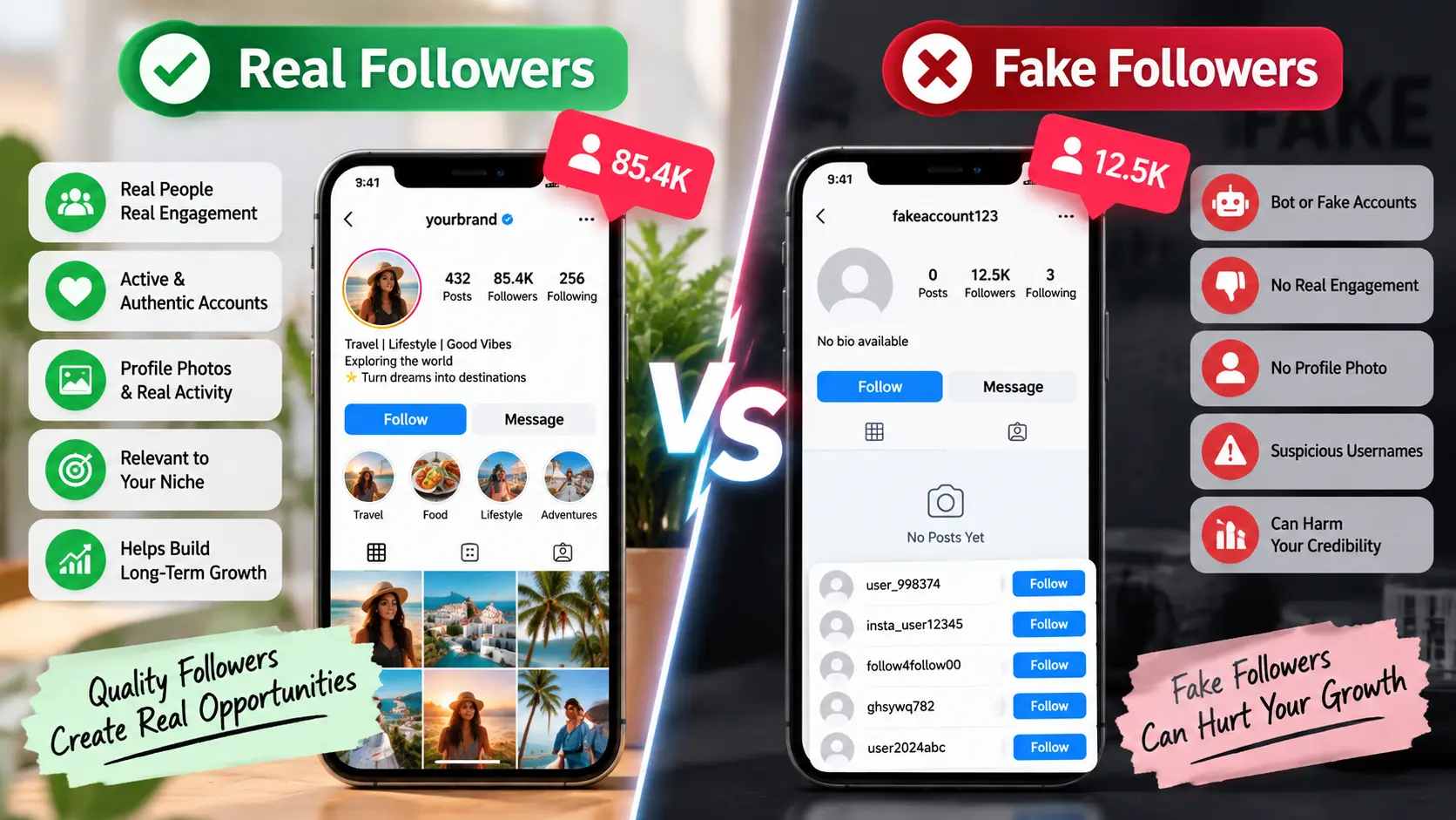 Real Instagram followers vs fake followers comparison